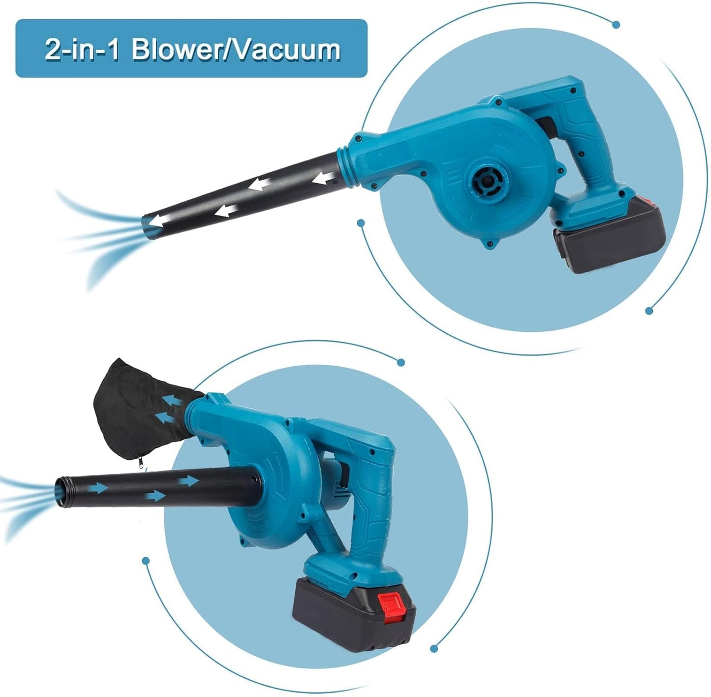 Ponicozy Leaf Blower, Cordless Leaf Blower with 2 Battery & Charger, 2-in-1 Electric Leaf Blower & Vacuum