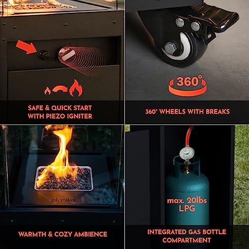 Planika Propane Outdoor Fireplace for Patio Propane Fire Pit for Outside Heater Outdoor Gas Heaters for Patio Commercial with Wheels