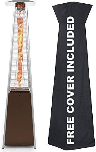 Outdoor Patio Propane Space Heater - 48,000 Btu Pyramid Propane Heater, Outdoor Heater, Portable Heater, Patio Heater Propane, W/Wheels, Protective Cover (Hammered Bronze)